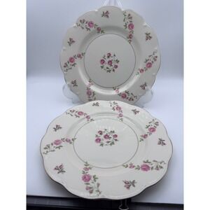 Theodore Haviland New York Delaware Dinner Plates Pink Rose Scalloped Set of 2